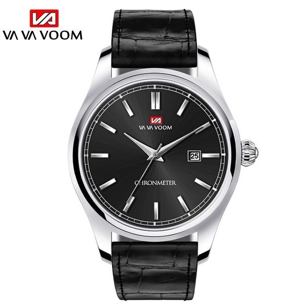 VA VA VOOM Men's Watch Trendy Simple Blue Leather Strap Watch Men's Business Casual Calendar Quartz Watch_voghion.com