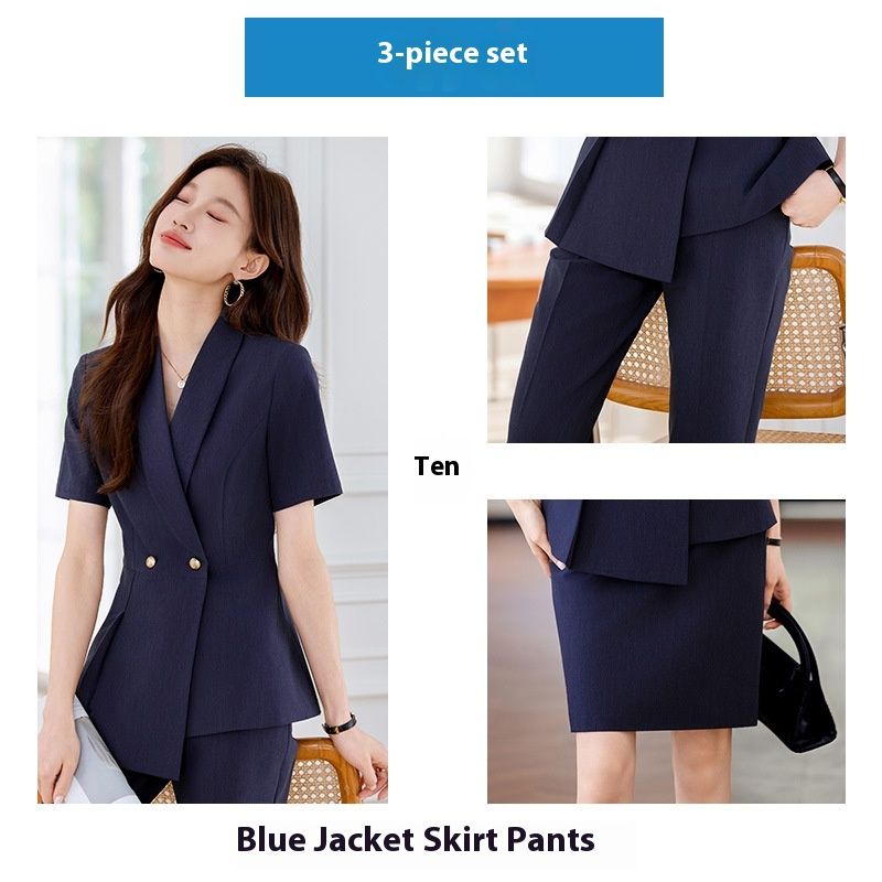 Grey Short Sleeved Professional Suit, Ladies' 2025 Summer New Style, Hotel Front Desk Manager, Jewelry Store_voghion.com
