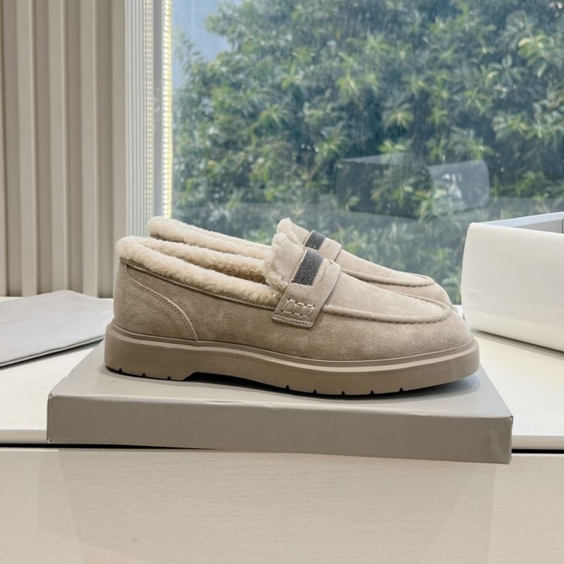 Italian BC Autumn Winter New Wool Lined Loafers Handmade Beaded Chain Decor Suede Women's Casual Leather Shoes_voghion.com