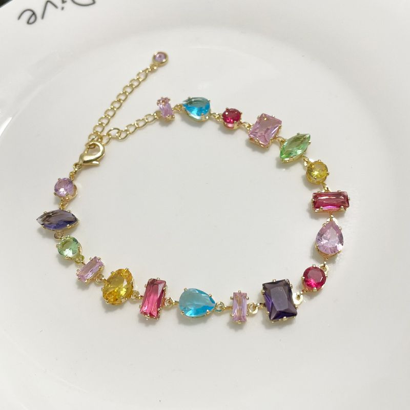 Bracciale alla moda con zirconi colorati, collana in stile Ins, bracciale in oro K da donna con griffe rettangolare_voghion.com