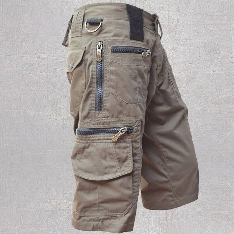 Pantalons courts pour hommes, amples, droits, été, grande taille, tendance, décontractés, mi-longs, multi-poches, pur coton, shorts de travail pour hommes_voghion.com