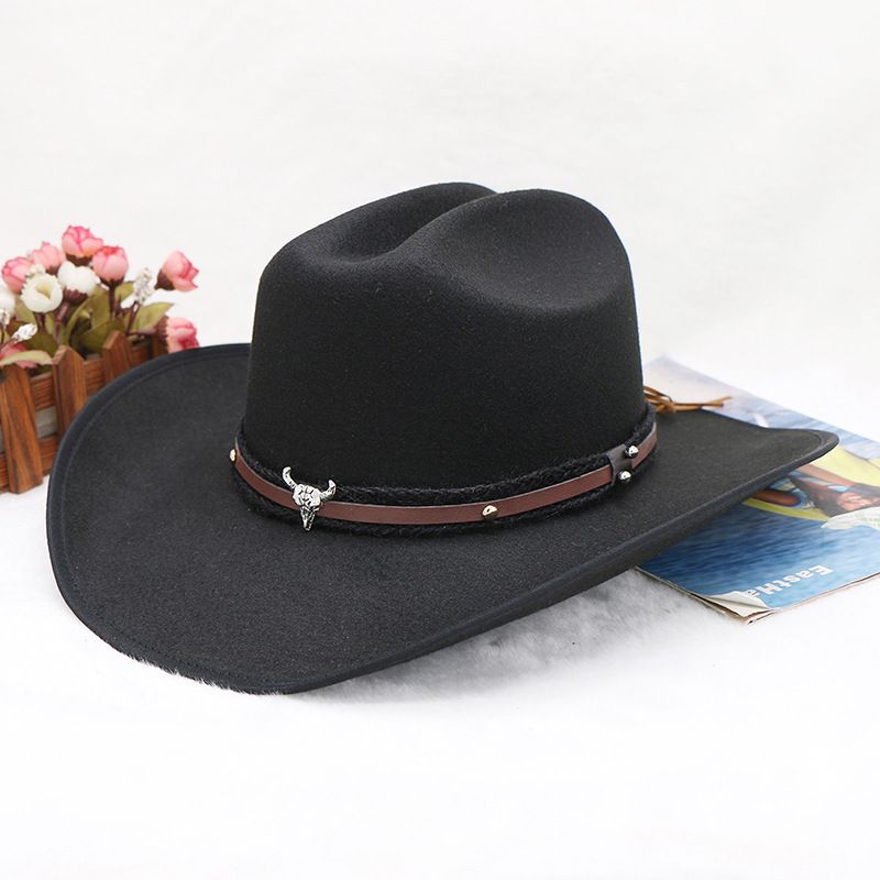  autumn and winter cow head belt for men and women satin file imitation wool hump adjustable western cowboy hat_voghion.com