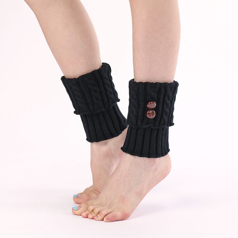 Warme Stiefel aus Schurwolle bedecken den Damen-Herbst- und Winter-Strick-8-Wort-Fried-Teig-Twists-Knopf mit kurzem Bein-Knieschutz_voghion.com