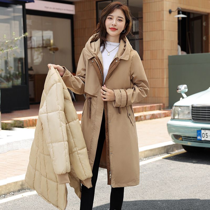 Langer Parka-Mantel für Damen mit abnehmbarem Kunstpelzbesatz, warme Winterjacke mit Kapuze, übergroße Taschen, lockere Passform, Polyester-Außenmaterial, modisch_voghion.com