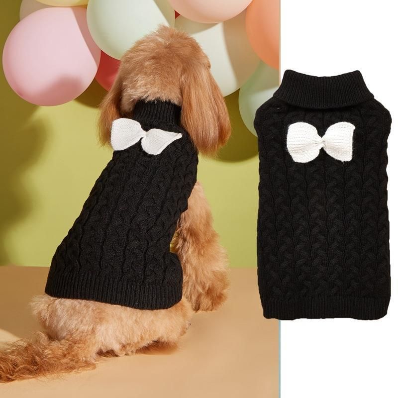 Autumn Winter Dog New Design Turn-down Collar, Knitted Three-dimensional Solid Color Full Twist Cable Knit Sweater With_voghion.com