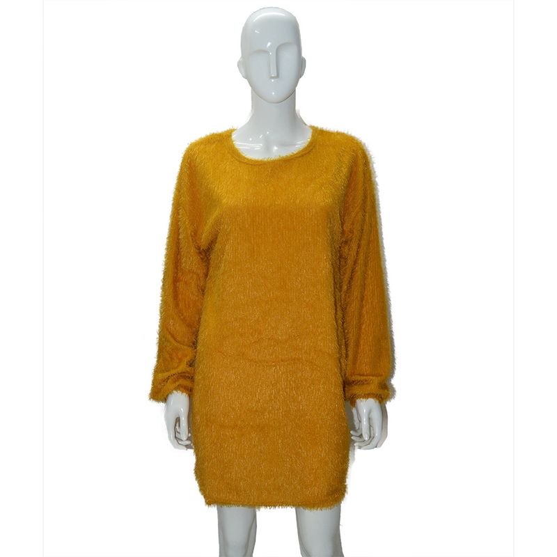 Abito lungo in peluche largo con scollo rotondo e maniche lunghe da donna autunno/inverno 2023_voghion.com
