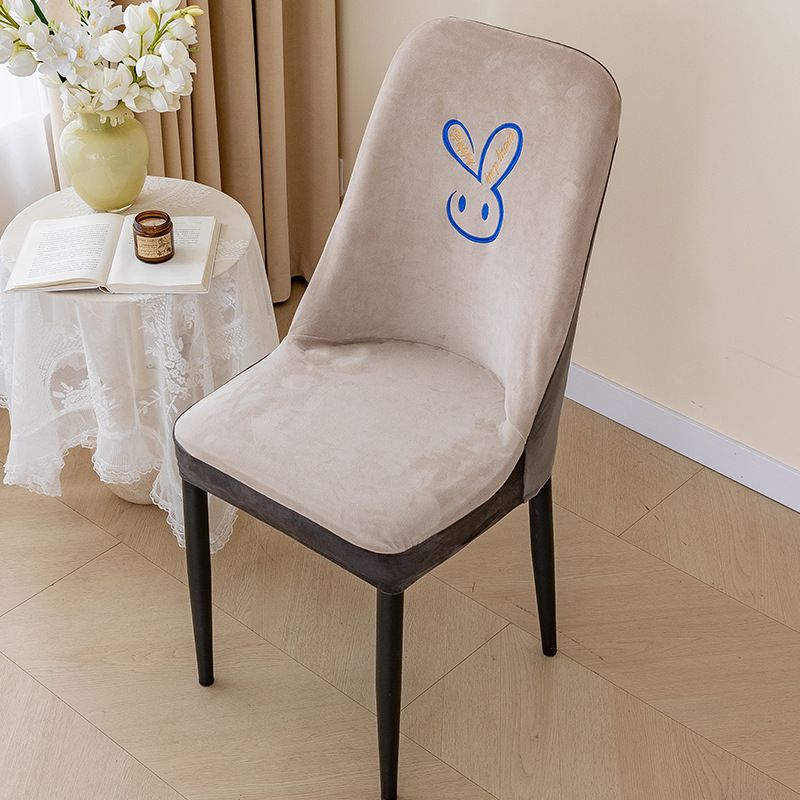 Coprisedie da pranzo in poliestere in stile nordico - Design completamente avvolgente e antiscivolo con ricamo a forma di coniglietto, vestibilità universale per piccole sedie curve_voghion.com