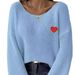 Maglione oversize da donna con ricamo a cuore per San Valentino, spalle scoperte - Pullover casual e comodo con applicazione a forma di cuore_voghion.com