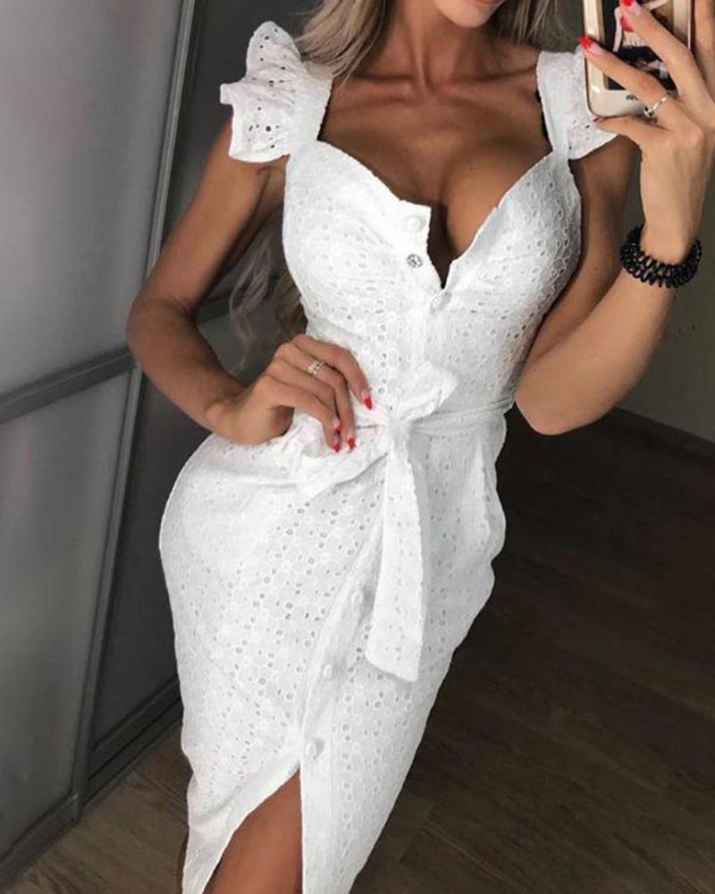 Damen Sommerkleid mit eckigem Ausschnitt, Stickereien, schlank, sexy, hüftbetont_voghion.com