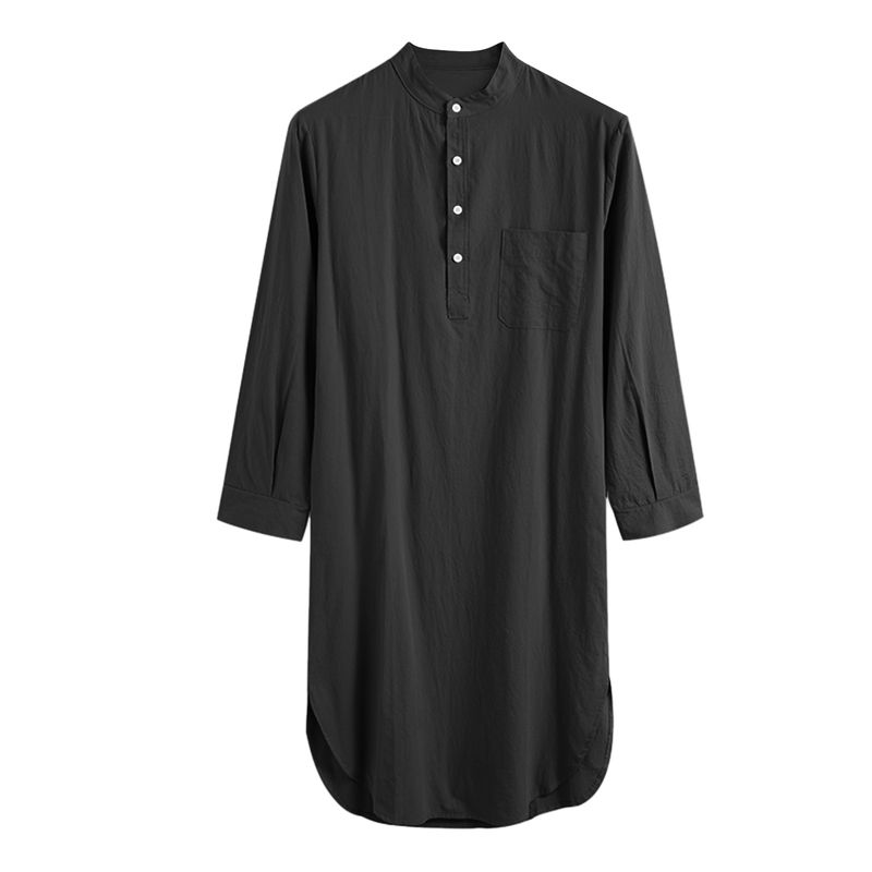 Men's Clothing Muslim Men's Wear Nightgowns Long Sleeves Button Solid Color Arabic Shirts Men's Robes_voghion.com