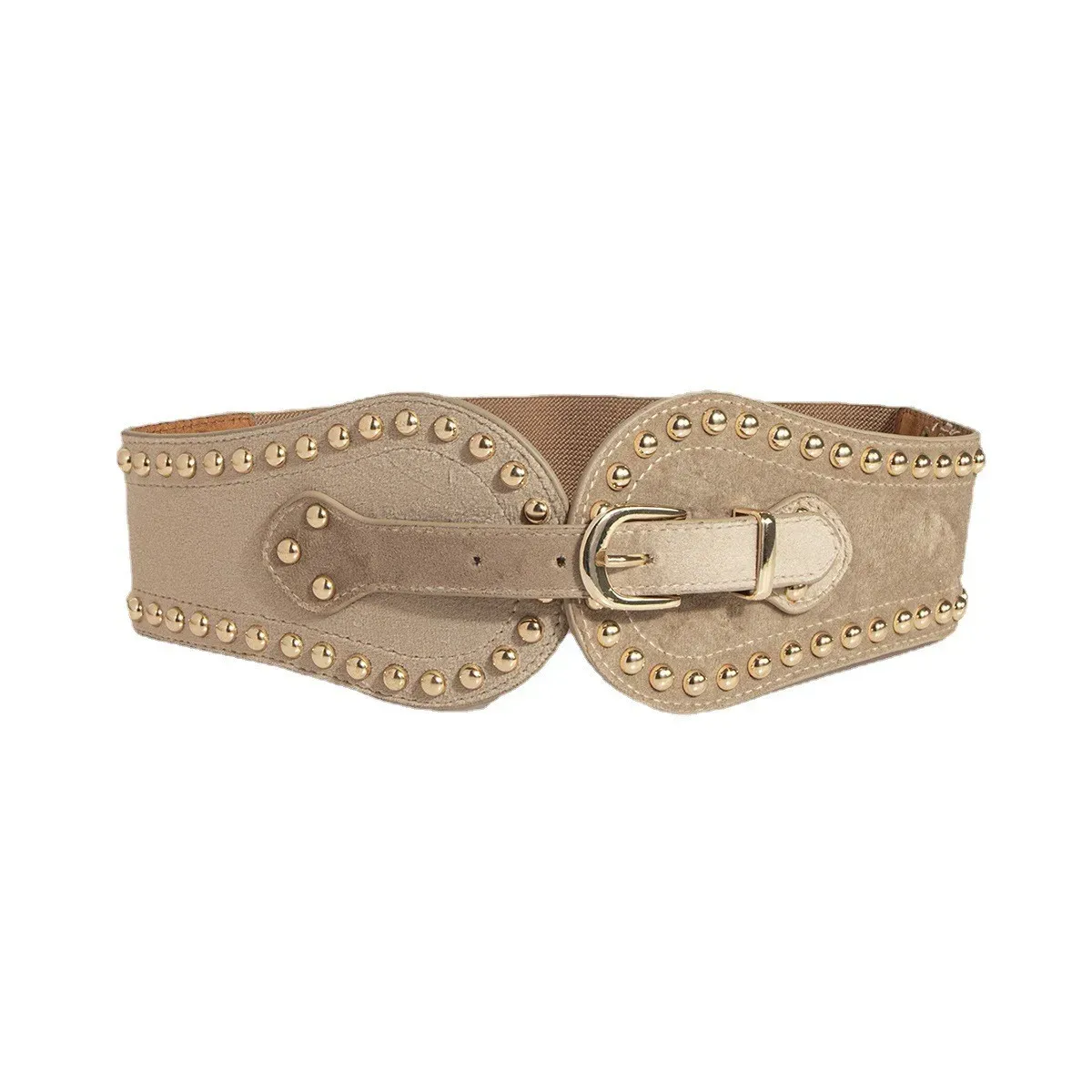 HOT  New Women's Fashion and Handsome Suede Rivet Wide Adjustable Western Elastic Belt_voghion.com