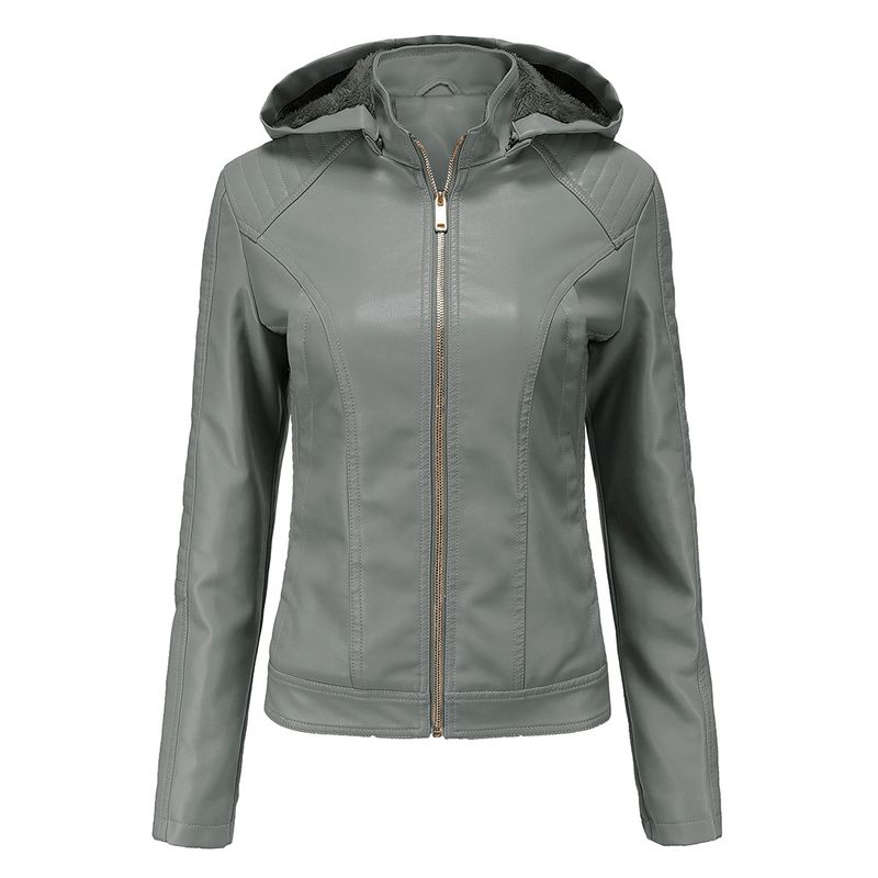 large Size Plus Velvet Women's Leather Clothing Women's Hooded Autumn And Winter Short Coat Warm Casual Women's Jacket_voghion.com