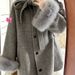 Elegante cappotto in lana grigia da donna con fiocco, manica lunga, capospalla di media lunghezza per autunno e inverno_voghion.com