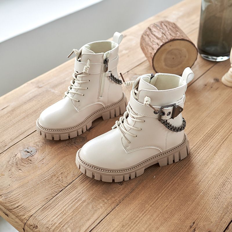 Kids Shoes Children's boots soft sole girls Martin boots cotton boots warm British style boys leather boots student military training shoes_voghion.com