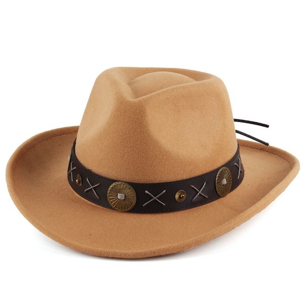 Chapeaux en feutre imitation pour hommes et femmes, chapeaux de jazz coupe-vent chauds en polycoton, chapeaux de cowboy occidentaux rétro européens et américains, automne et hiver_voghion.com
