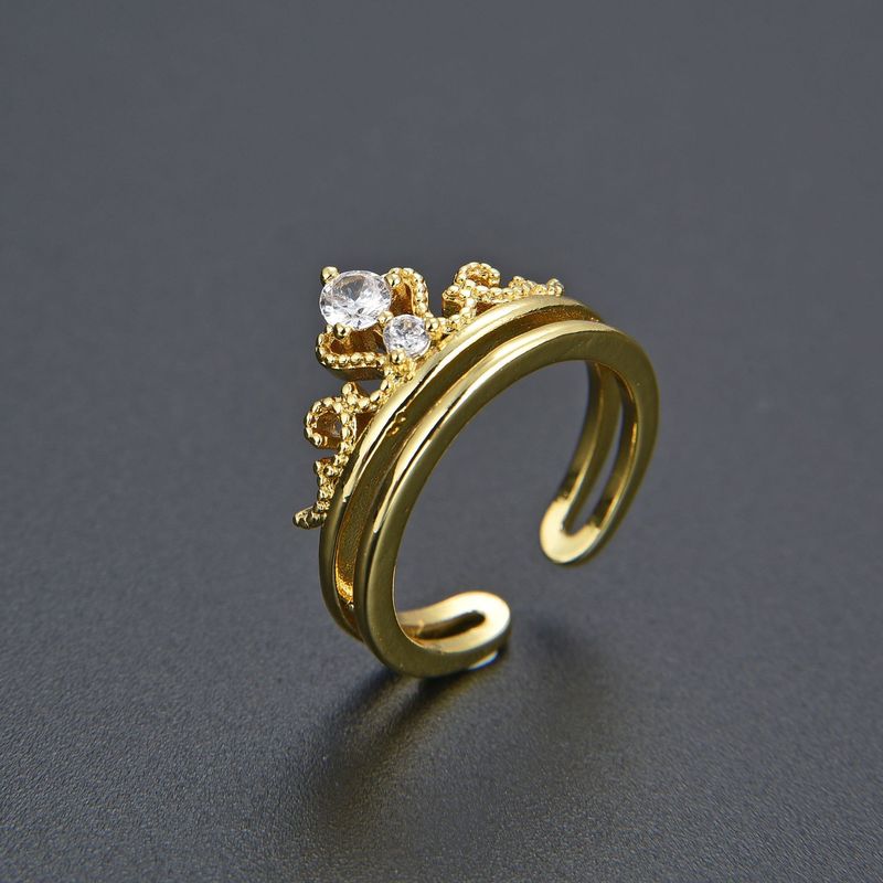 Unisex Version Of Double Layer Crown Inlaid Diamond Zircon CZ Ring Female Open Adjustable Hand Jewelry Ring Net Celebrity Style_voghion.com