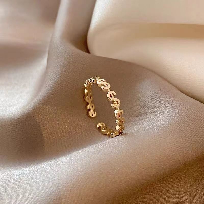 S Sier $Symbol Plain Open Personalisierter einfacher modischer Ring, einzigartiges Design und Sinn für Zeigefingerring_voghion.com