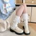 Leg Warmers Lolita Ballet Boot Socks – Elegant Lace & Bow Wool Leg Warmers For Women (Black/White/Pink, One Size)_voghion.com