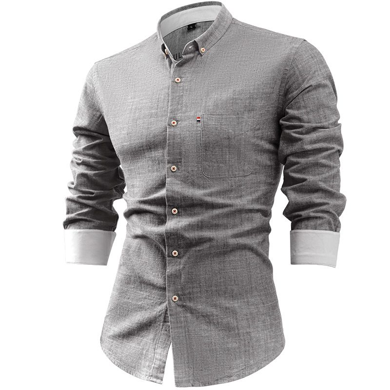 ​​Herrenhemd aus Leinen und Baumwolle – Atmungsaktives, langärmliges, lässiges Button-Down-Hemd für Herren, schmale Passform, einfarbig, leicht und bequem​​_voghion.com