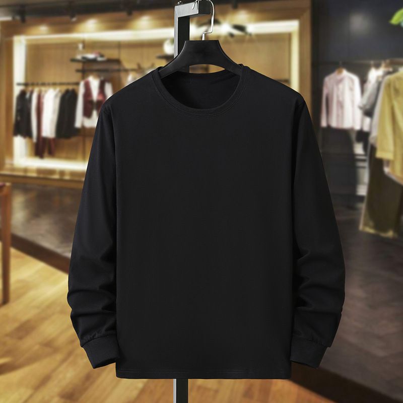 Spring And Autumn Thin Fat Plus Large Size Pure Cotton Long Sleeved T-shirt For Men, Loose And Casual Bottom, Trendy Fat Autumn Top_voghion.com