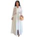 Eleganter weißer bestickter Kaftan – moderne, schlichte Mode mit 3D-Blumendetails_voghion.com