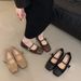 Flache, quadratische Patchwork-Mary-Jane-Schuhe für Damen_voghion.com
