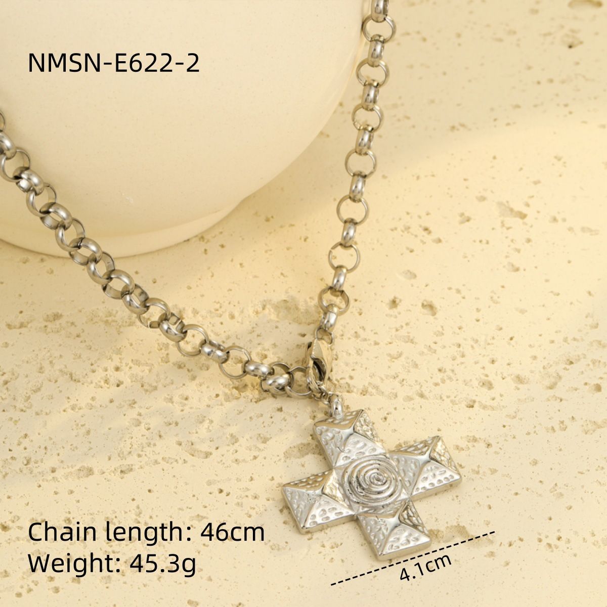 Collier INS polyvalent haut de gamme en acier inoxydable, métal titane, texture spirale et croix. Bijou_voghion.com