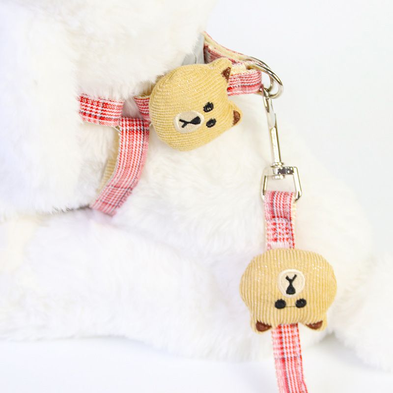 Cat Cute Cartoon Bear Chest Harness Set Universal For Cats And Dogs Outdoor Anti-Escape Dog Leash_voghion.com
