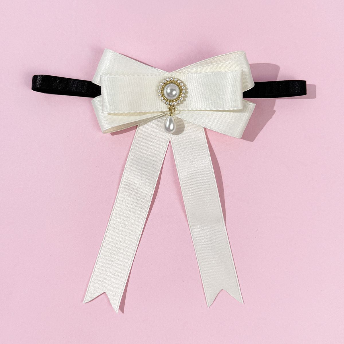 Bow Tie Vintage Pearl Bow Tie Necklace Elegant British Style Arrowhead Collar Accessory For Shirts And Blouses Decoration Accessories_voghion.com
