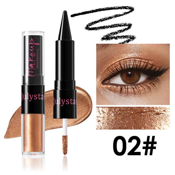 Oogschaduw & eyeliner combinatie Parelmoer glitter oogschaduw Twee in één dubbele kop Gemakkelijk te kleuren Koele zwarte eyeliner combinatie make-up_voghion.com