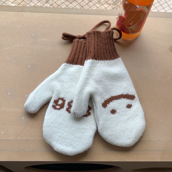 Cute Cartoon-style Smiling Knitted Gloves For Girls In Winter, Korean Version Of Student Cycling Halter-neck Warm Woolen Gloves_voghion.com
