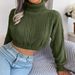 Women's casual twist long-sleeved turtleneck crop knit sweater_voghion.com