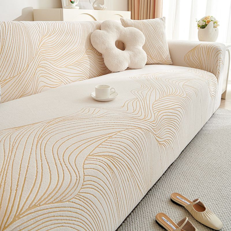 Copridivano elasticizzato in velluto jacquard a righe color crema, copridivano universale antigraffio per gatti, copridivano universale all inclusive, copridivano autunnale e invernale_voghion.com