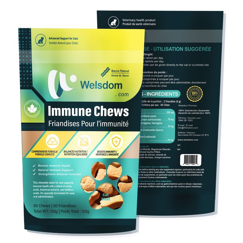 Welsdom Pets Cat Immune Chew - 60 Chews | Immune Support Tablets For Cats | Amino Acid & Botanical Formula | Antioxidant & Nutrient Support | Palatable Chews_voghion.com