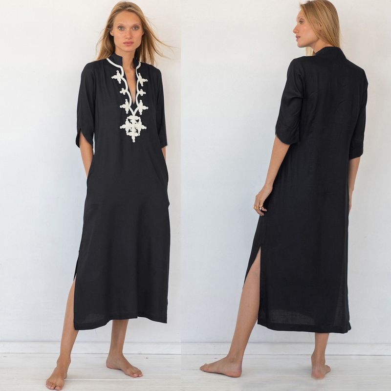 Vestido playero bohemio de manga larga con bordado de rayón para mujer, ideal para vacaciones de verano, con capas._voghion.com