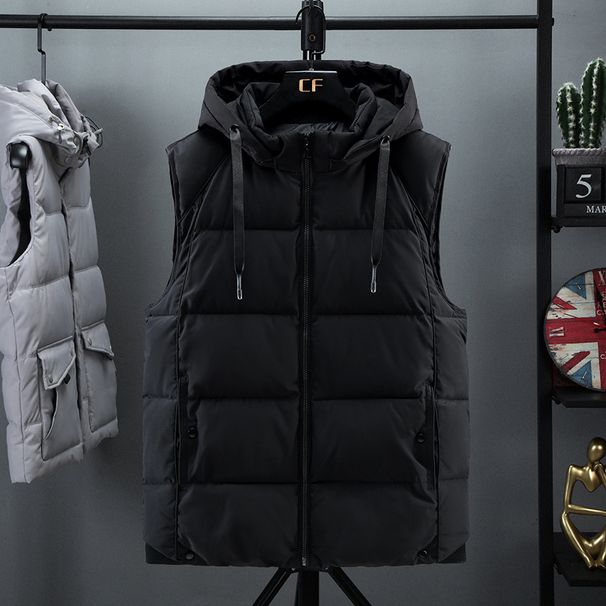 Herren-Winterweste mit abnehmbarer Kapuze, Slim Fit, verdicktes Polyester, Übergröße erhältlich (Schwarz/Grau, L-7XL)_voghion.com