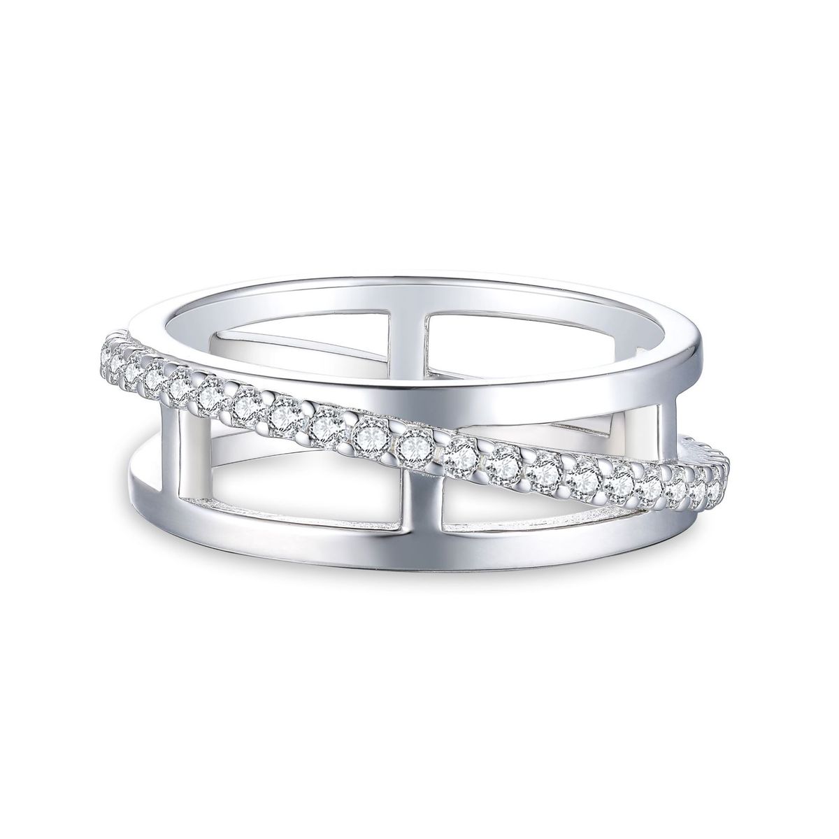 Anello con croce celeste - Anello nuziale a cerchio completo in argento sterling 925 con zirconi_voghion.com