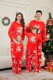Conjunto para padres e hijos recién nacidos, conjunto para toda la familia, conjunto para parejas, pijama rojo navideño con estampado de pingüino y cabeza de ciervo estilo francés para comercio exterior_voghion.com