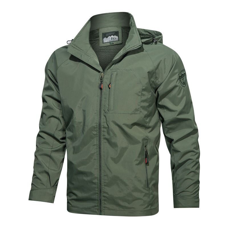 Chaqueta con capucha informal para hombre, ropa de trabajo deportiva fina a prueba de viento, color sólido_voghion.com