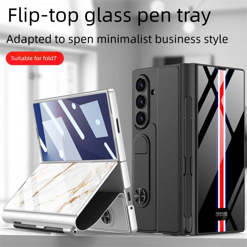 Compatible Samsung Z Fold 7 Flip Leather Phone For Men Personalized Folding Case With Pen Slot Protective Cover_voghion.com