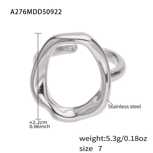 Square Sugar Stainless Steel Circular Hollow Geometric Design Ring Set, Niche Ring Accessories_voghion.com