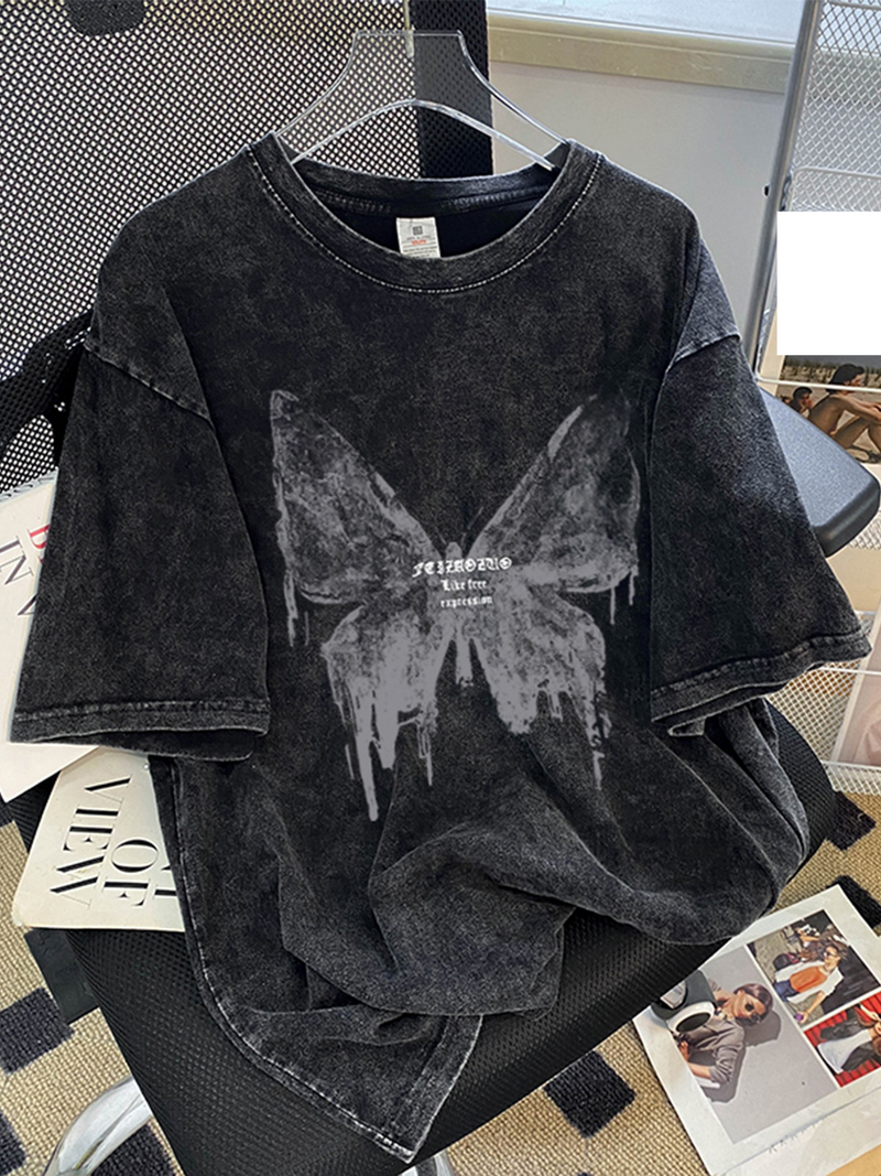 Women's  new summer loose washed old fashion brand short-sleeved T-shirt pure cotton shoulder clothes ins_voghion.com