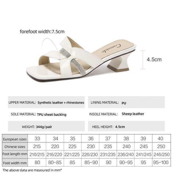 Cameido Damtofflor med mellanhög klack för utomhusbruk med fyrkantiga tår, öppna tår, strassremmar och tjocka klackar_voghion.com