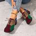 Women's High-heeled Casual Shoes With Color-blocking Design, Artistic And Retro Style, Lace-up Style Women's Shoes_voghion.com