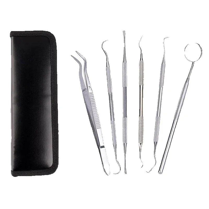 Edens 6pcs Professional Handle Stainless Steel Medical Dentist Teeth Explorer Needle Cleaning Dental Tool Kit Set -_voghion.com