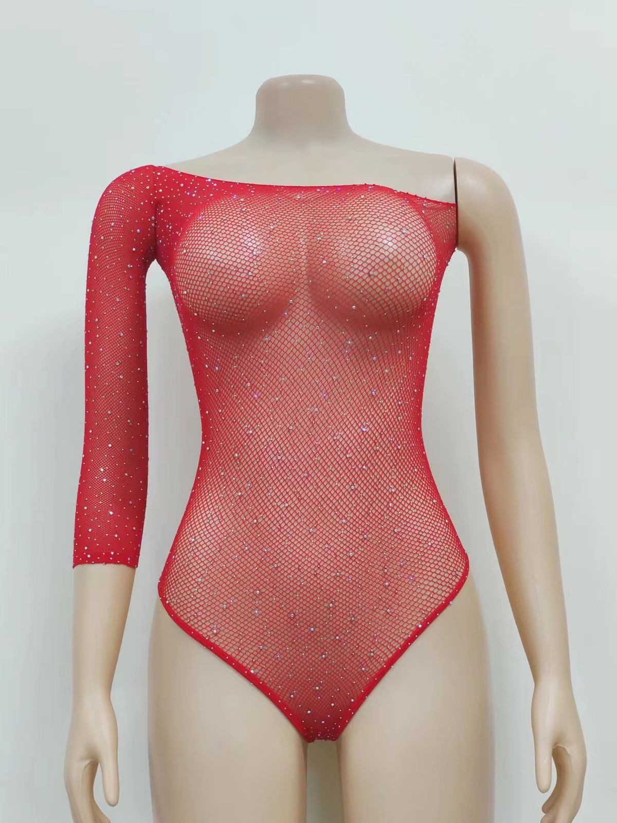 Erotische Dessous für Damen, einärmelig, heiße Strass-Glitzer-Mesh-Kleidung in Übergröße_voghion.com
