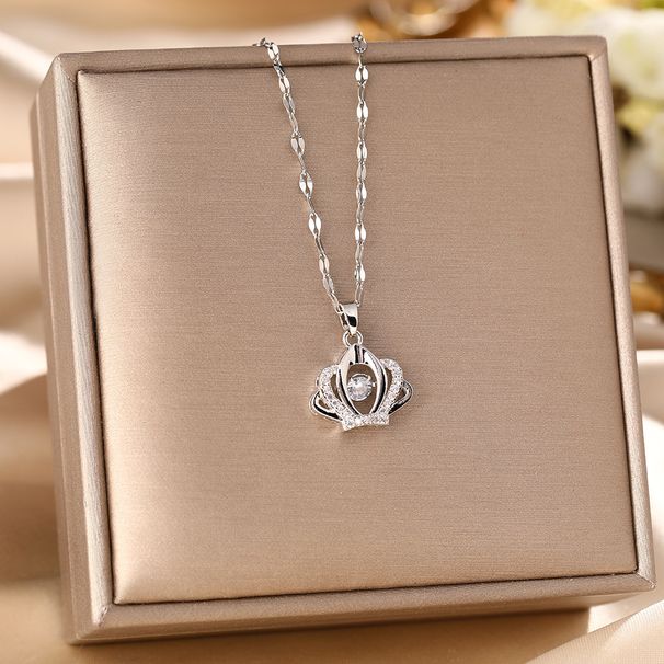 Halskette aus Titanstahl, dynamische Krone für Frauen, Anhänger mit Mikroeinlage, vielseitig, leichter Luxus, Nischendesign, Schlüsselbein_voghion.com