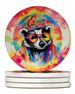 Hippie Animal Badger Large Sandstone Coasters Pack Of 4 Absorbent Round Coasters Decor Gifts For Men Or Women, 4 In, Multicolor_voghion.com