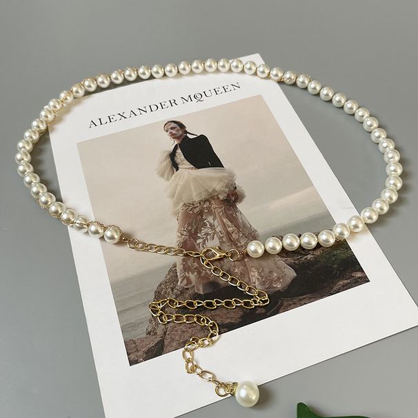 Nuova catena in vita sottile per donna fatta a mano con perla bianca con cintura dolce in maglione con catena in metallo_voghion.com