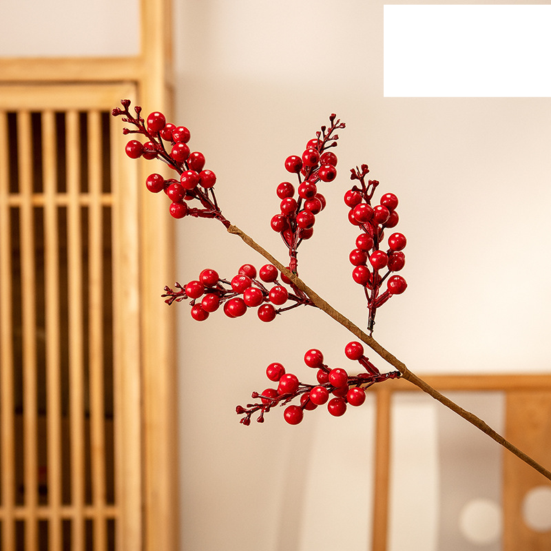 Artificial flower 5 forks fortune red fruit holly fruit artificial flower manufacturer home decoration cross-border wedding wholesale MW61211_voghion.com